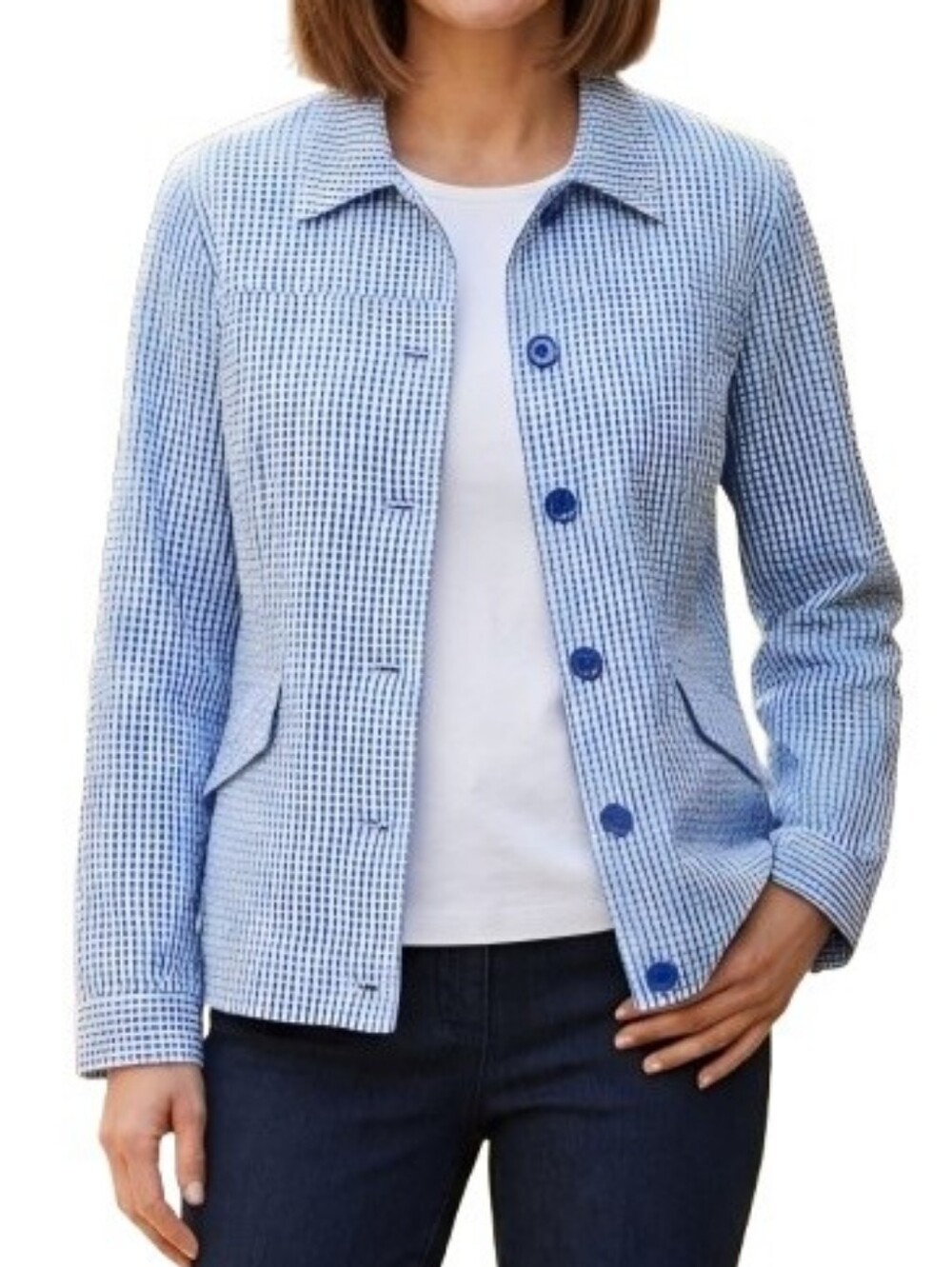 Draper's & Damon's VTG Lightweight Seersucker Jacket Blue Checkered Cotton Blend